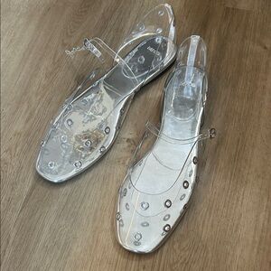 Mango Silver Eyelet Vinyl Clear Mary Jane Flats